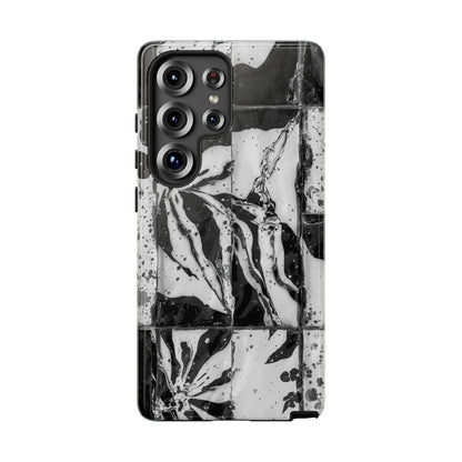 Monochrome Tile Floral Tough Phone Case