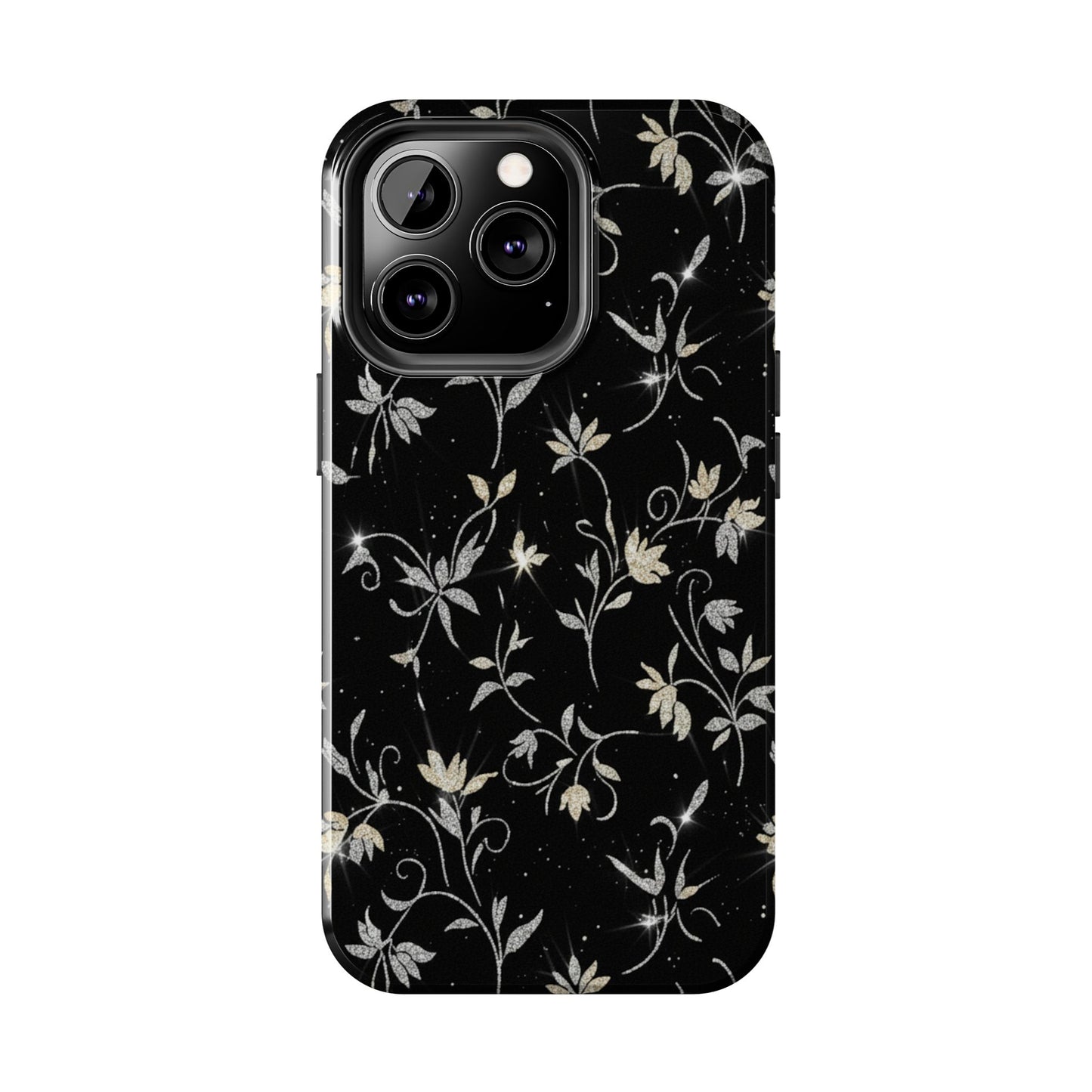 Floral Noir Tough Phone Case — Vintage Black Botanical Protective Cover