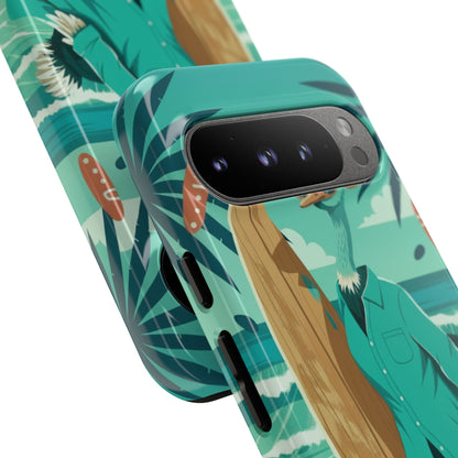 Phone Case — Retro Dressed Seagull Surfing Beach Illustration