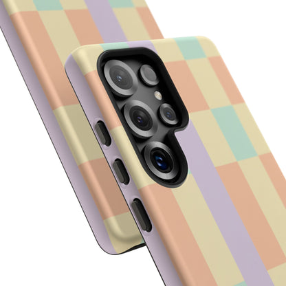 Pastel Checkered Phone Case — Retro Stripe Tough Case