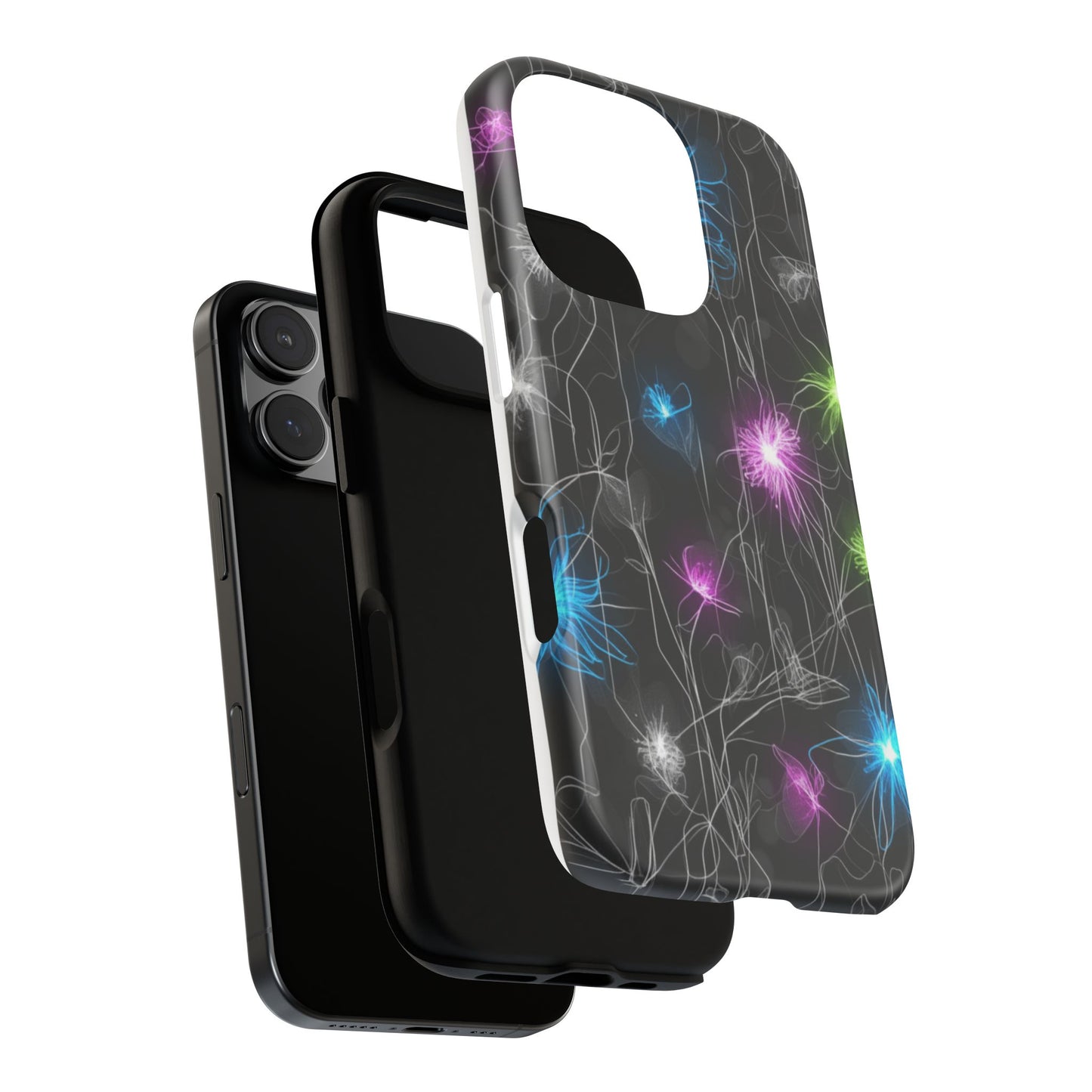 Neon Floral Tough Phone Case — Glow Flower Protective iPhone Cover