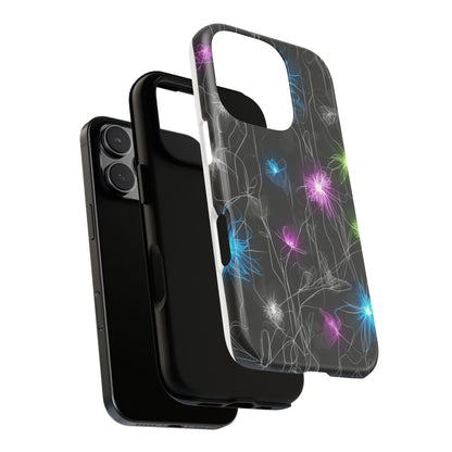 Neon Floral Tough Phone Case — Glow Flower Protective iPhone Cover