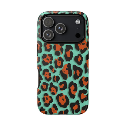 Teal & Rust Leopard Phone Case — Tough Protective Animal Print