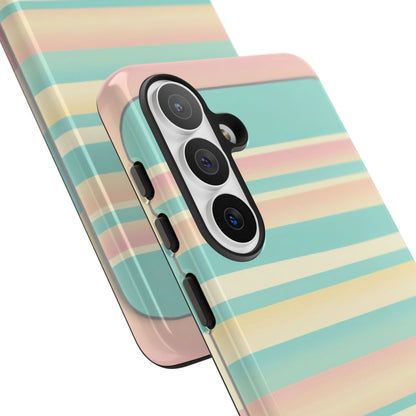 Pastel Striped Tough Phone Case — Mint, Peach & Cream Protective Cover