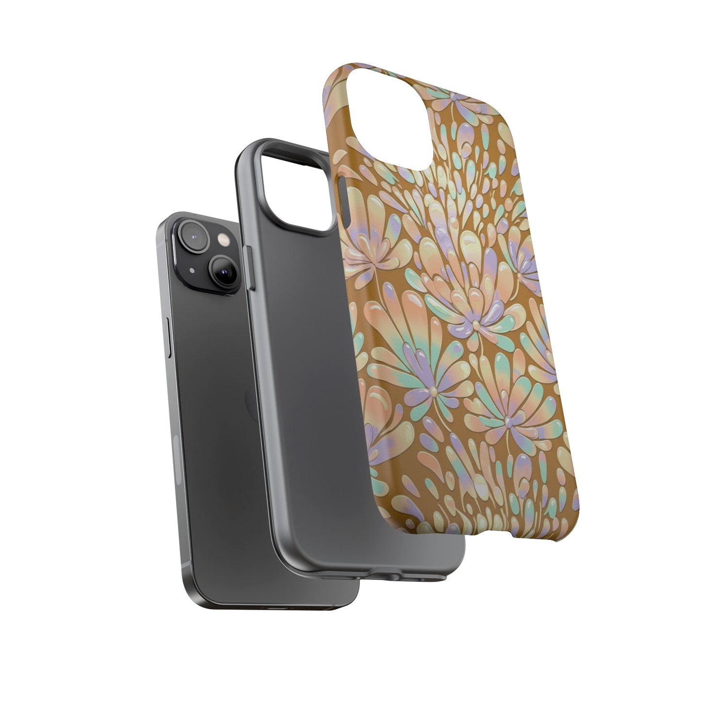 Floral Burst Tough Phone Case – Gold Pastel Botanical Protection