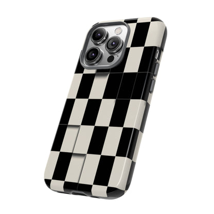 Checkerboard Tough Phone Case — Classic Black & Cream Grid Protective Cover