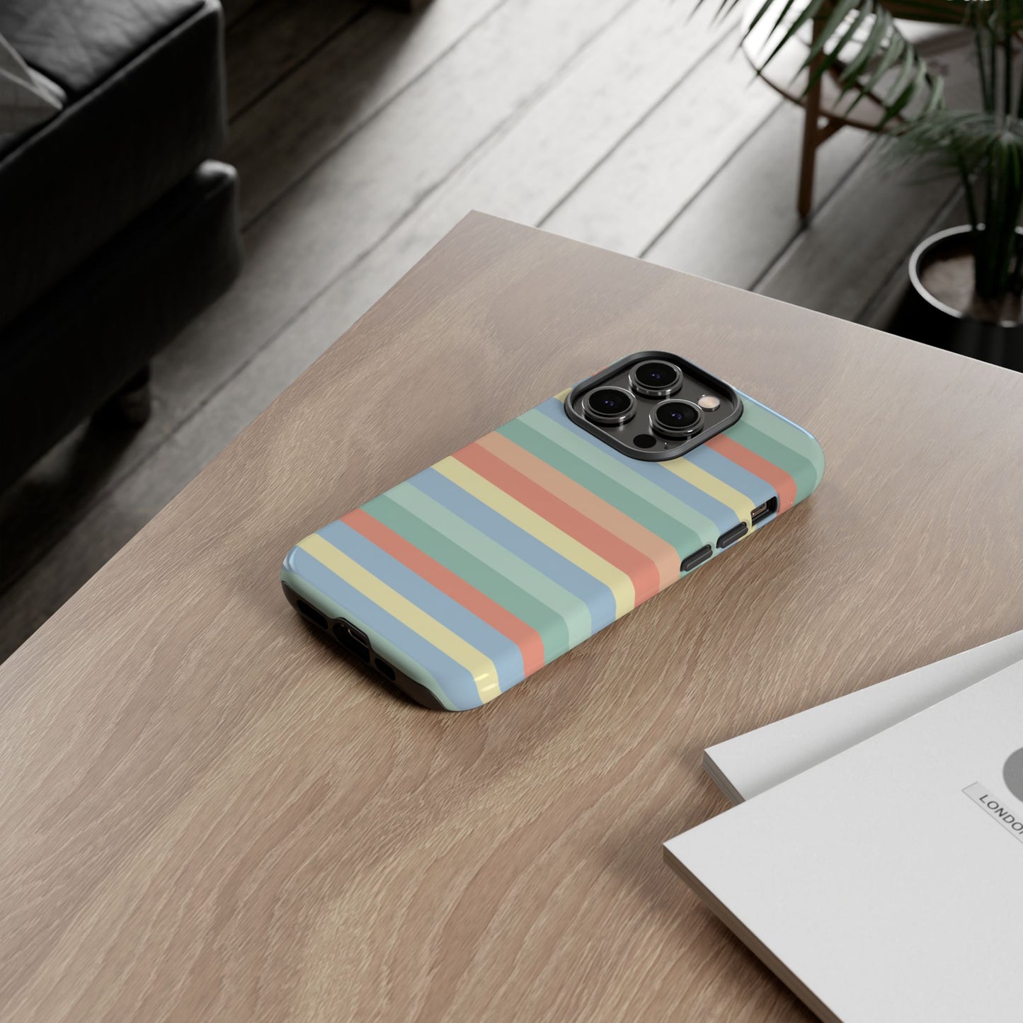 Pastel Striped Phone Case — Retro Horizontal Multi-Color Tough Case