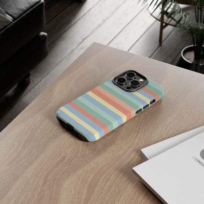 Pastel Striped Phone Case — Retro Horizontal Multi-Color Tough Case