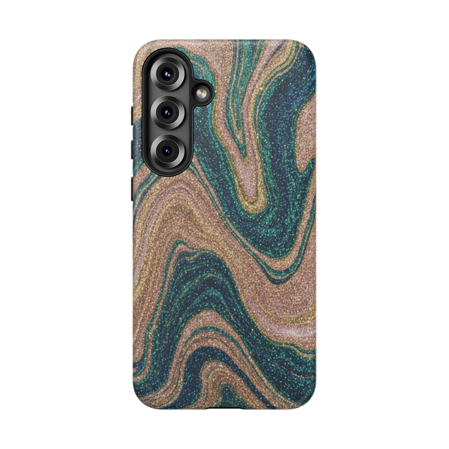 Marbled Teal & Gold Phone Case — Glitter Swirl Tough Case