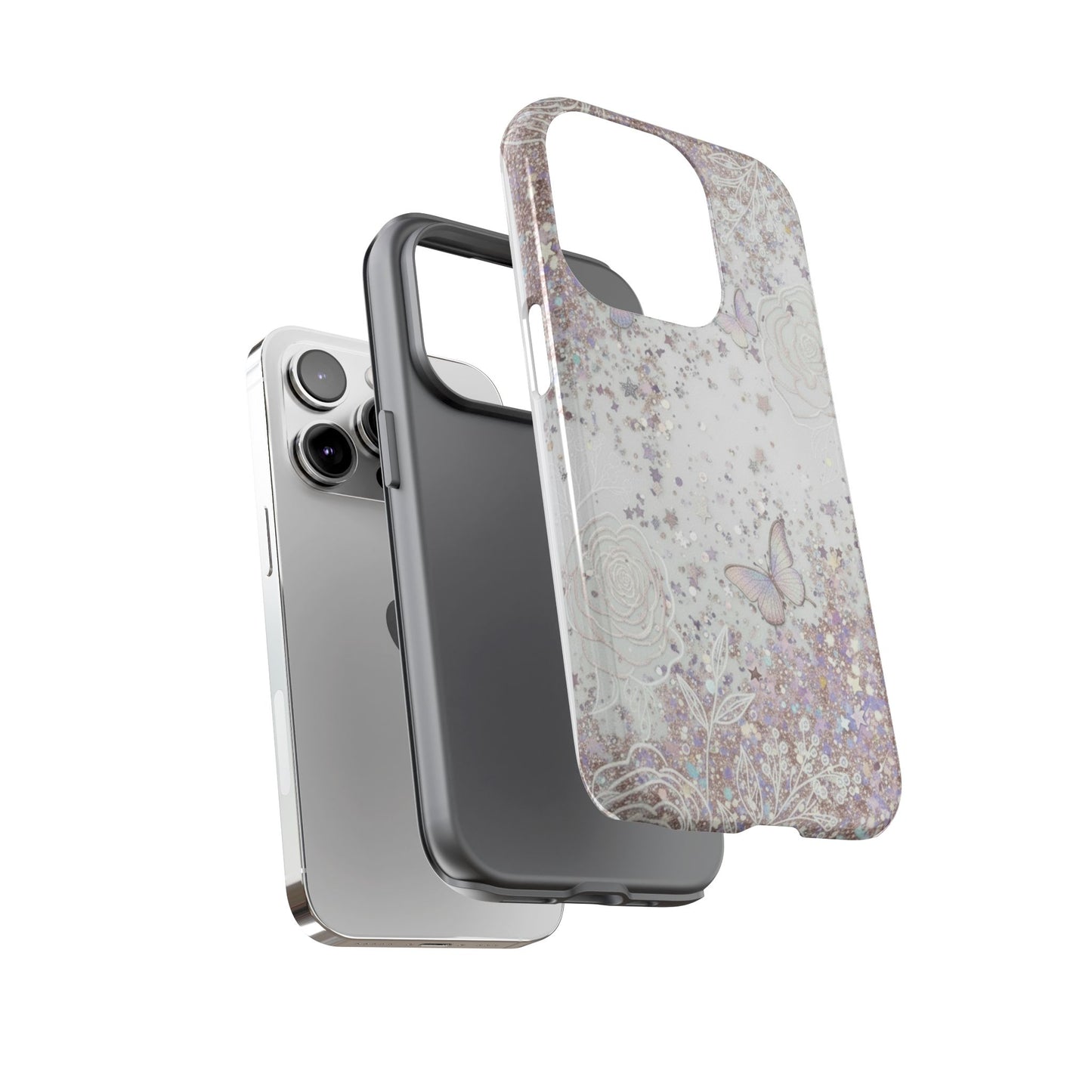 Butterfly Glitter Tough Phone Case — Floral Sparkle Protective Case