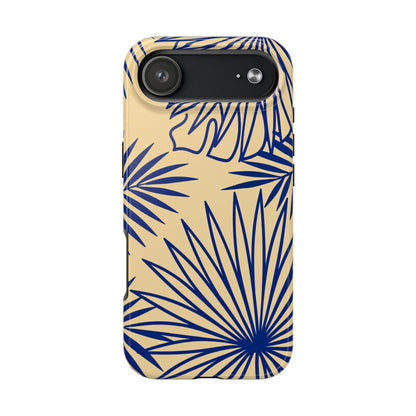 Tropical Palm Pattern Tough Phone Case — Navy Blue Fan Leaves on Sand