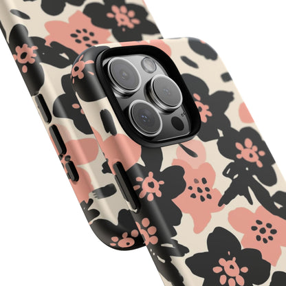 Floral Phone Case — Pink & Black Retro Blossom Protective Cover