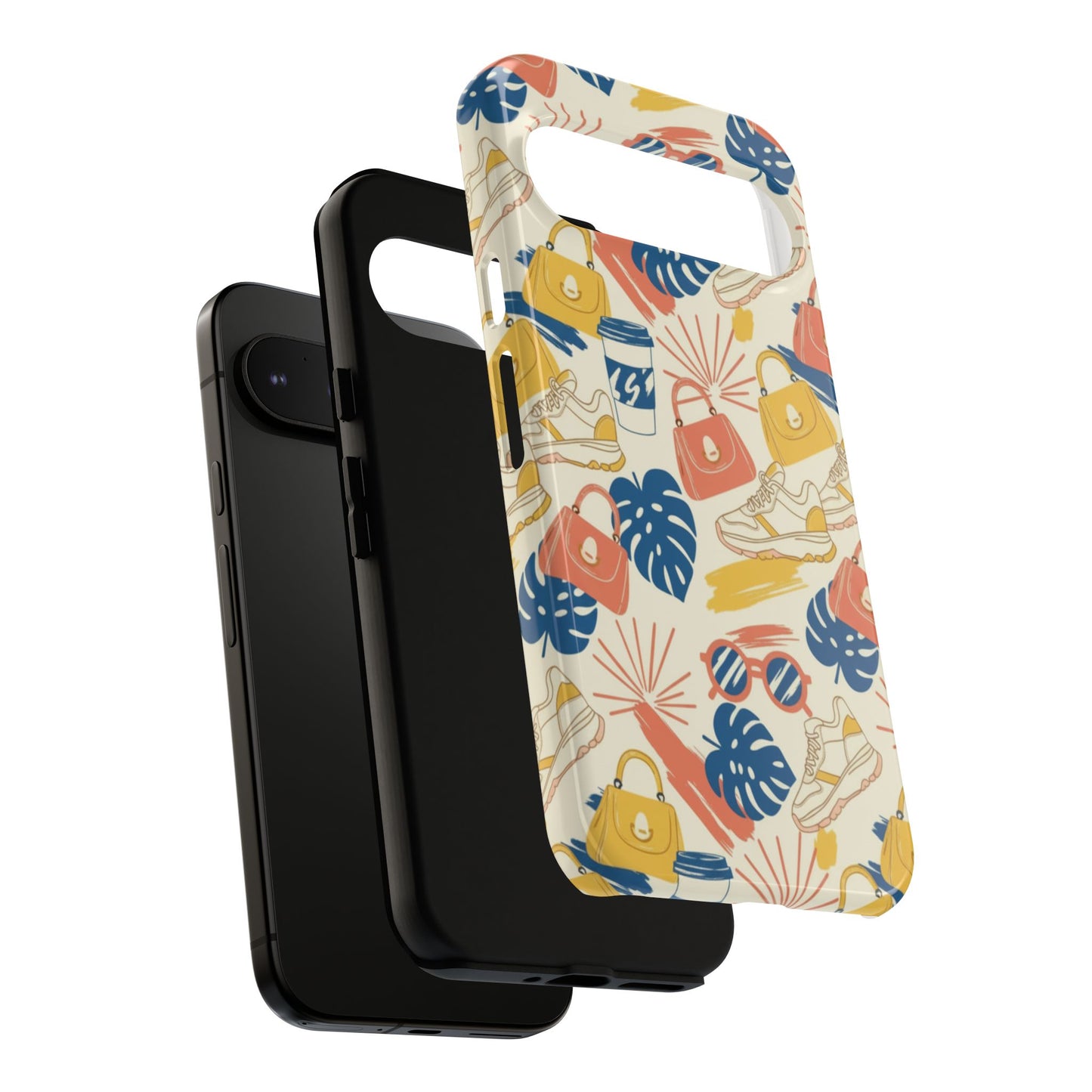 Tough Cases: Retro Summer Pattern Phone Case – Sunglasses, Sneakers & Tropical Leaves