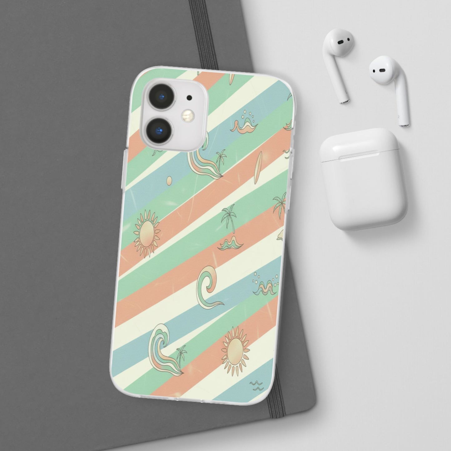 Beach Vibes Phone Case — Retro Pastel Surf & Palm Protective Flexi Case
