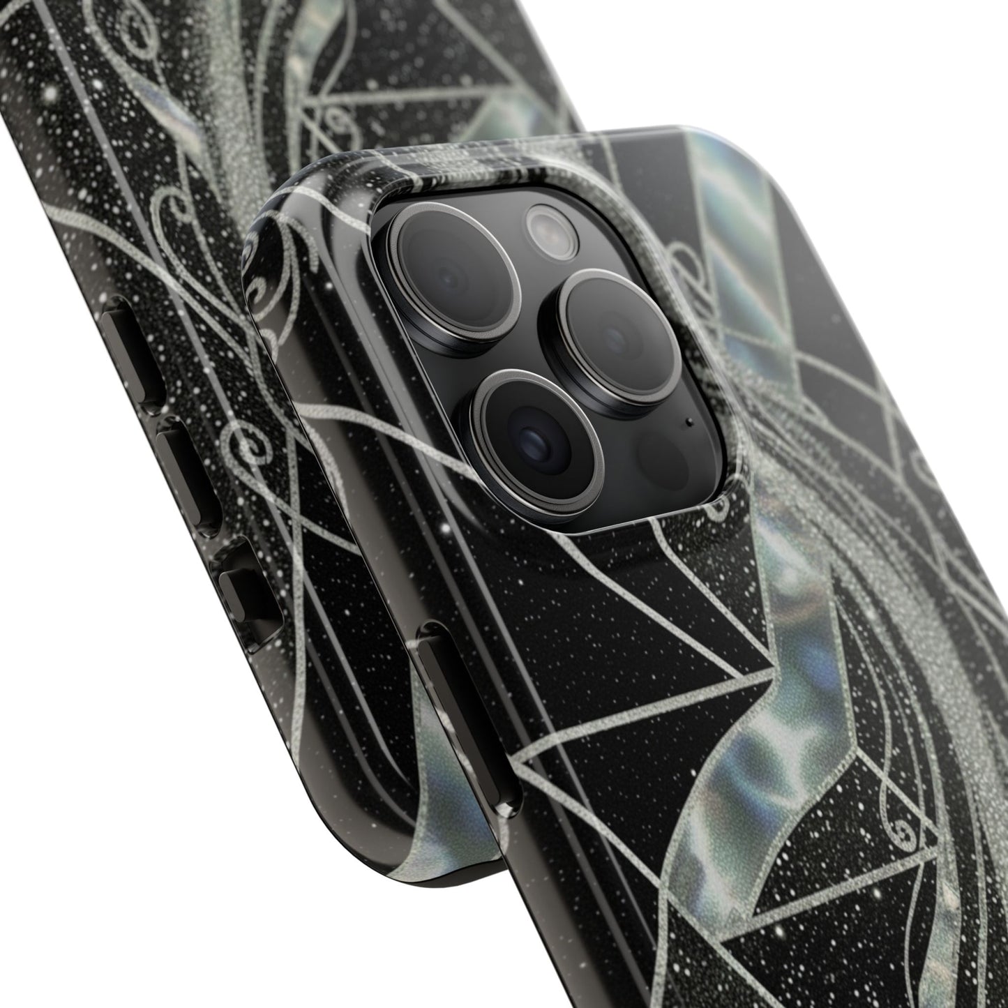Geometry Tough Phone Case — Iridescent Ribbon on Black Celestial Background