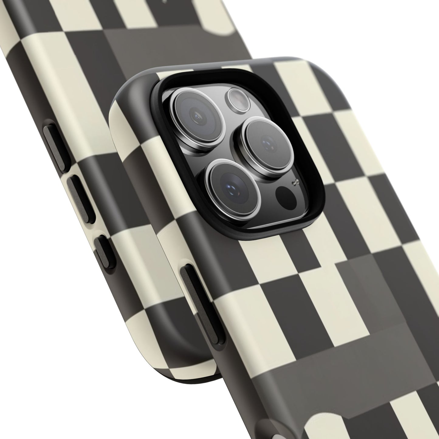 Checkerboard Wave Phone Case — Black & Cream Graphic Tough Case