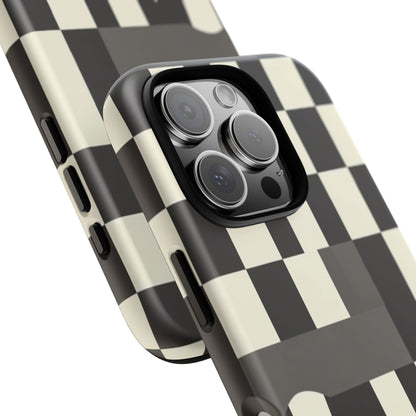 Checkerboard Wave Phone Case — Black & Cream Graphic Tough Case