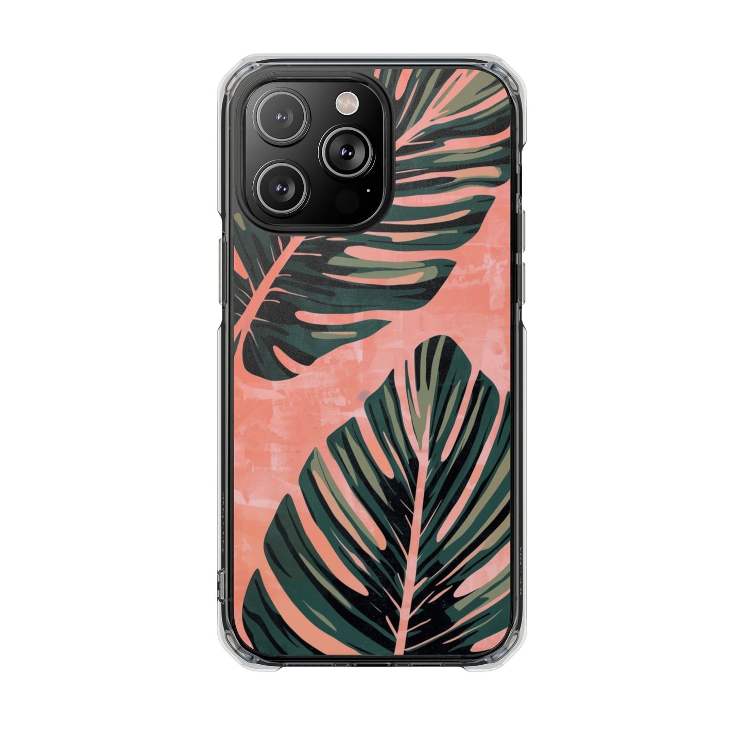 Clear Impact Phone Case — Tropical Palm Leaf Design (Magnetic Compatible)