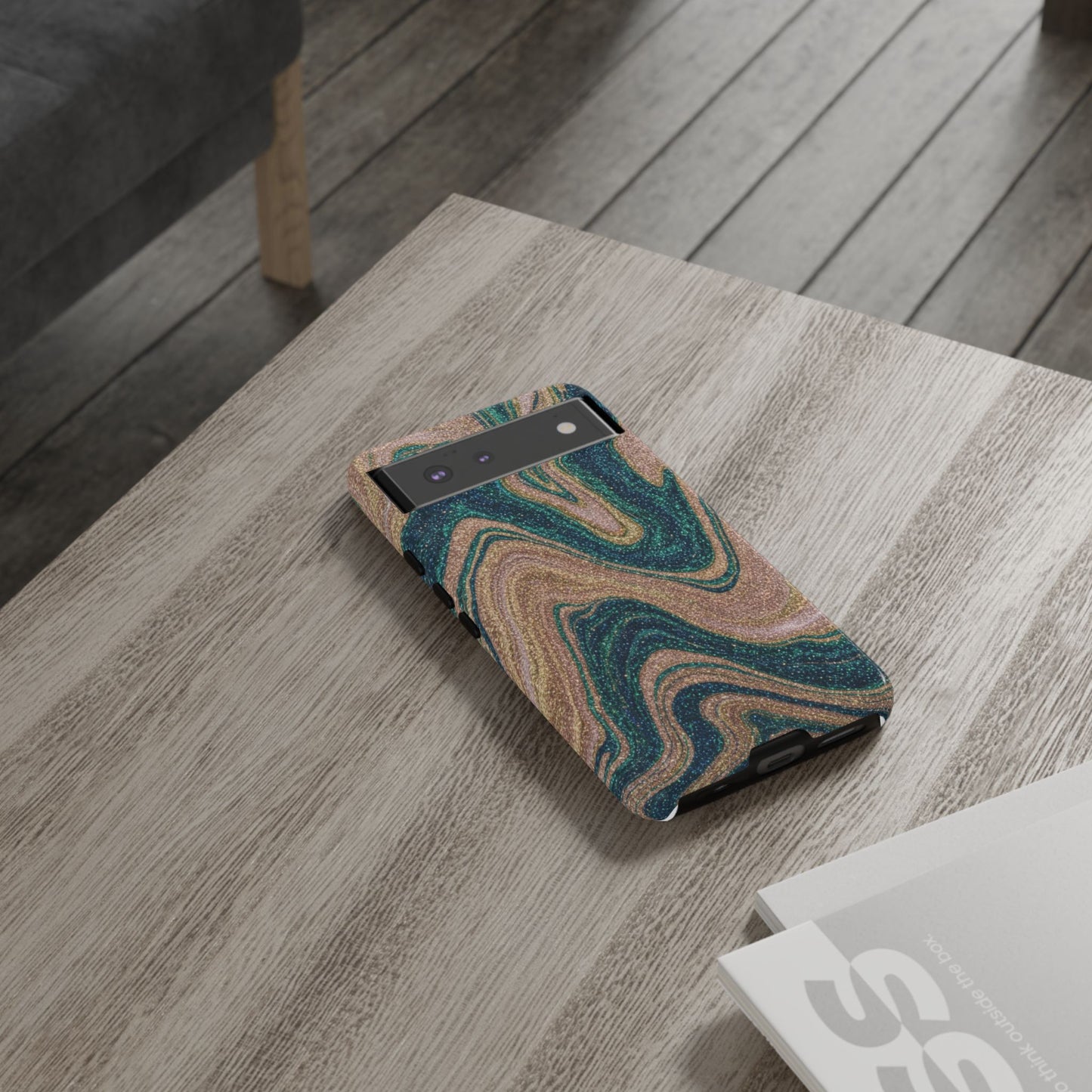 Marbled Teal & Gold Phone Case — Glitter Swirl Tough Case