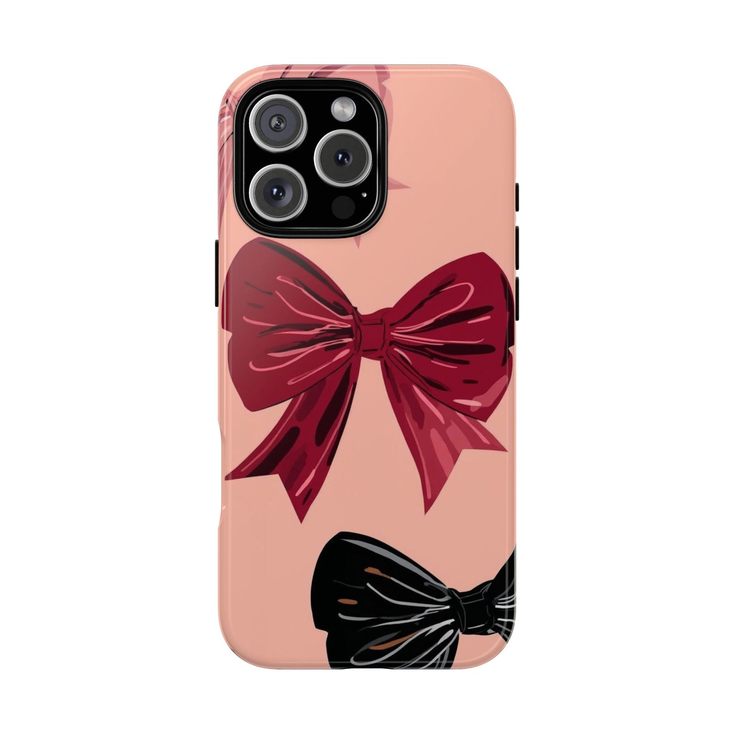 Bow Pattern Tough Phone Case — Pink, Red & Black Decorative Bows