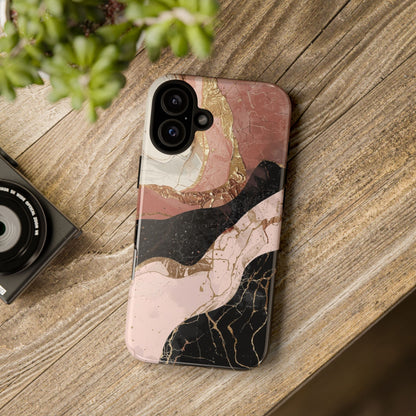 Marbled Rose Gold Phone Case — Abstract Pink & Black Protective Tough Case