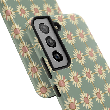 Daisy Pattern Tough Phone Case — Retro Floral Protective Cover