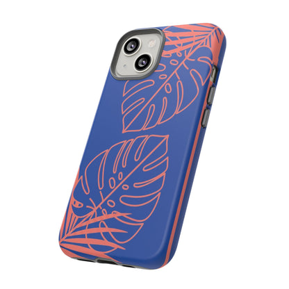 Tropical Monstera Phone Case — Blue & Coral Leaf Protective Cover