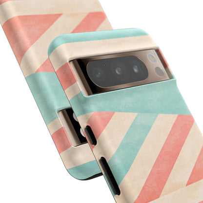 Pastel Stripes Tough Phone Case – Retro Coral & Teal Protective Cover