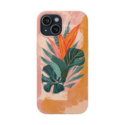 Tropical Botanical Phone Case — Pink & Orange Floral Flexi Case