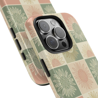 Copy of Copy of Sunflower Check iPhone Tough Phone Case — Retro Pastel Floral Protective Cover
