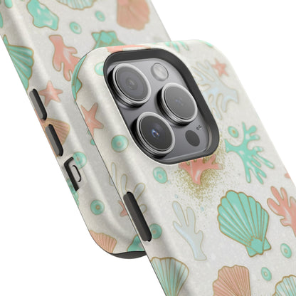 Sea Shells Magnetic Impact Phone Case — Pastel Coral & Teal Beach Design