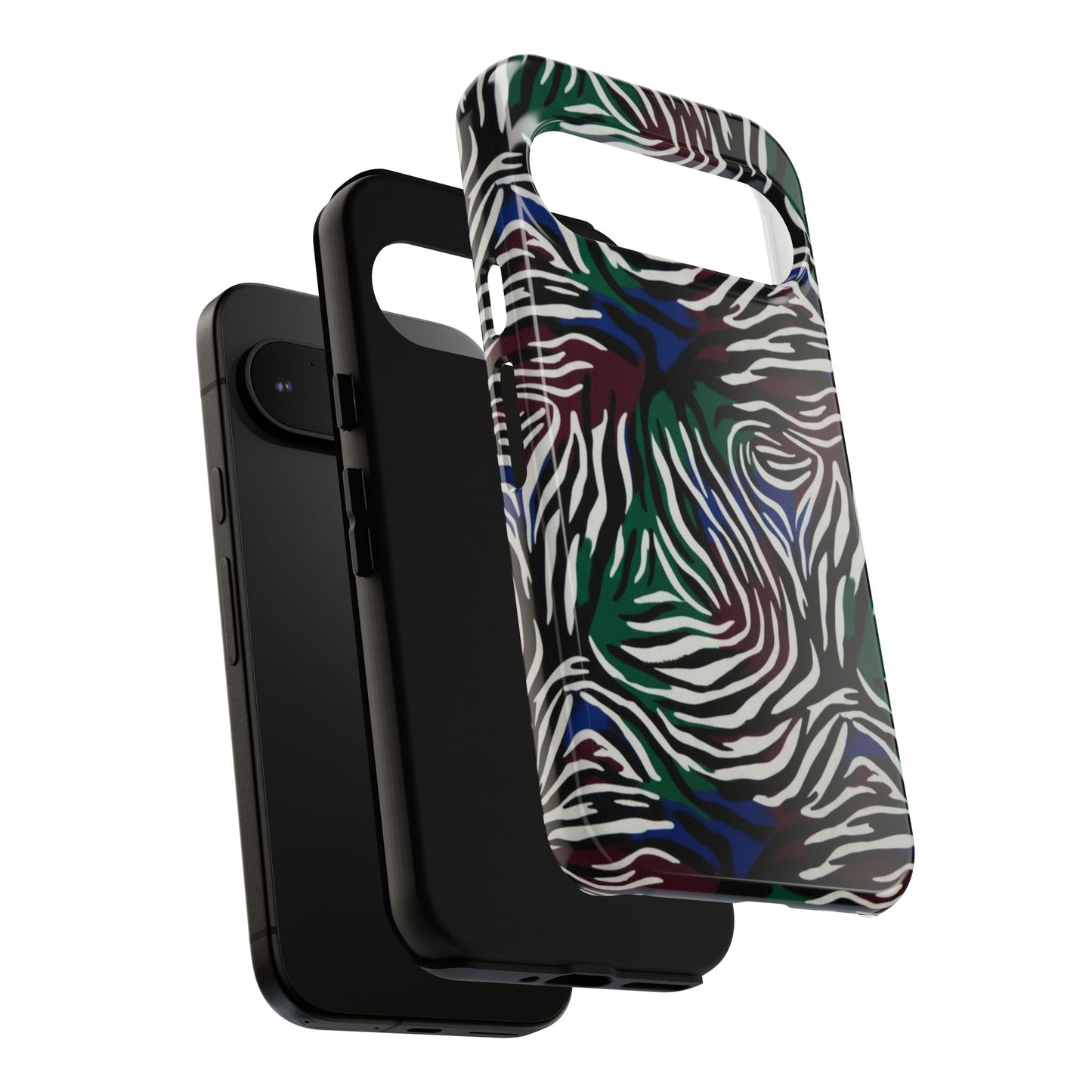 Zebra Camo Tough Phone Case – Green & Blue Animal Print Protective Cover