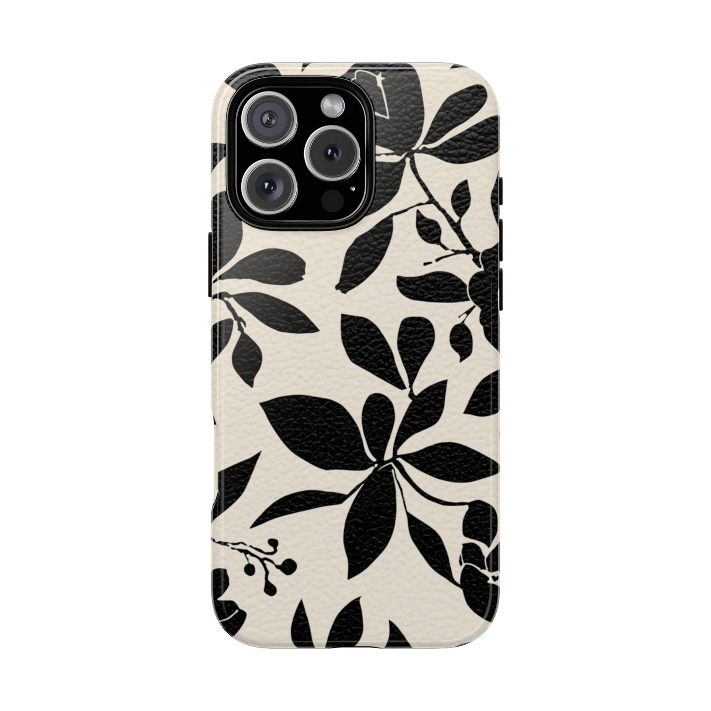 Black Floral Pattern Phone Case — Monochrome Botanical Tough Case
