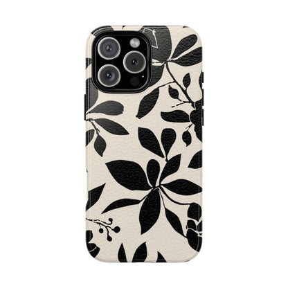 Black Floral Pattern Phone Case — Monochrome Botanical Tough Case