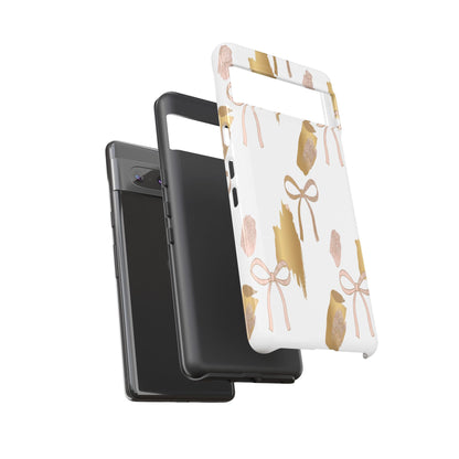 Phone Case — Gold Brushstroke & Blush Bow Pattern