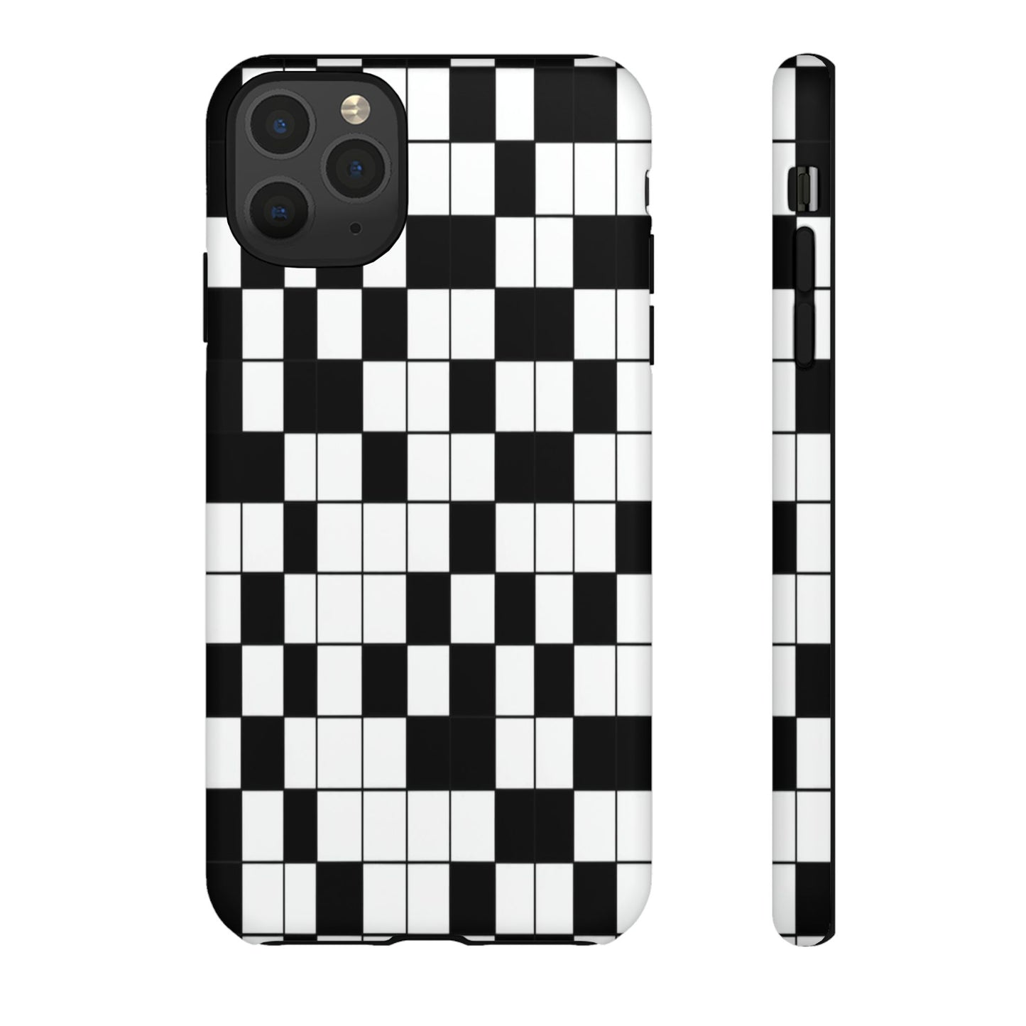 Crossword Grid Phone Case — Black & White Puzzle Pattern Tough Phone Cover