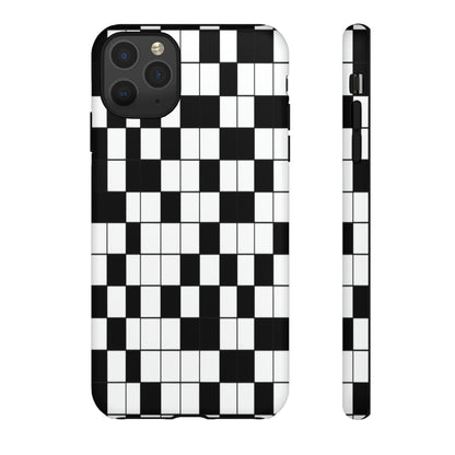 Crossword Grid Phone Case — Black & White Puzzle Pattern Tough Phone Cover