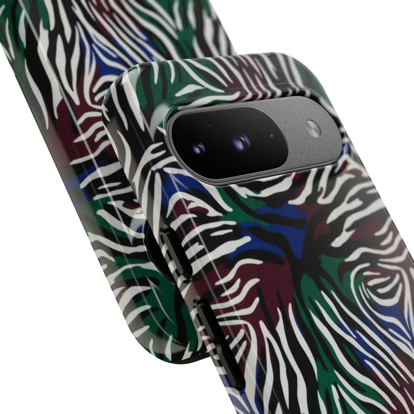 Zebra Camo Tough Phone Case – Green & Blue Animal Print Protective Cover