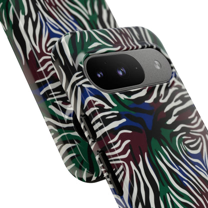 Zebra Camo Tough Phone Case – Green & Blue Animal Print Protective Cover