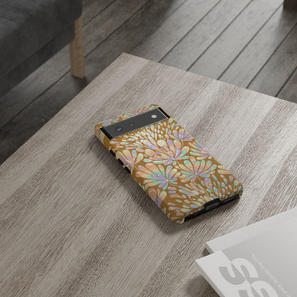 Floral Burst Tough Phone Case – Gold Pastel Botanical Protection
