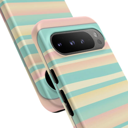 Pastel Striped Tough Phone Case — Mint, Peach & Cream Protective Cover