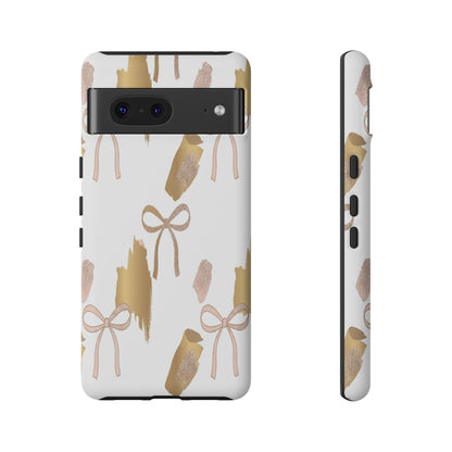 Phone Case — Gold Brushstroke & Blush Bow Pattern