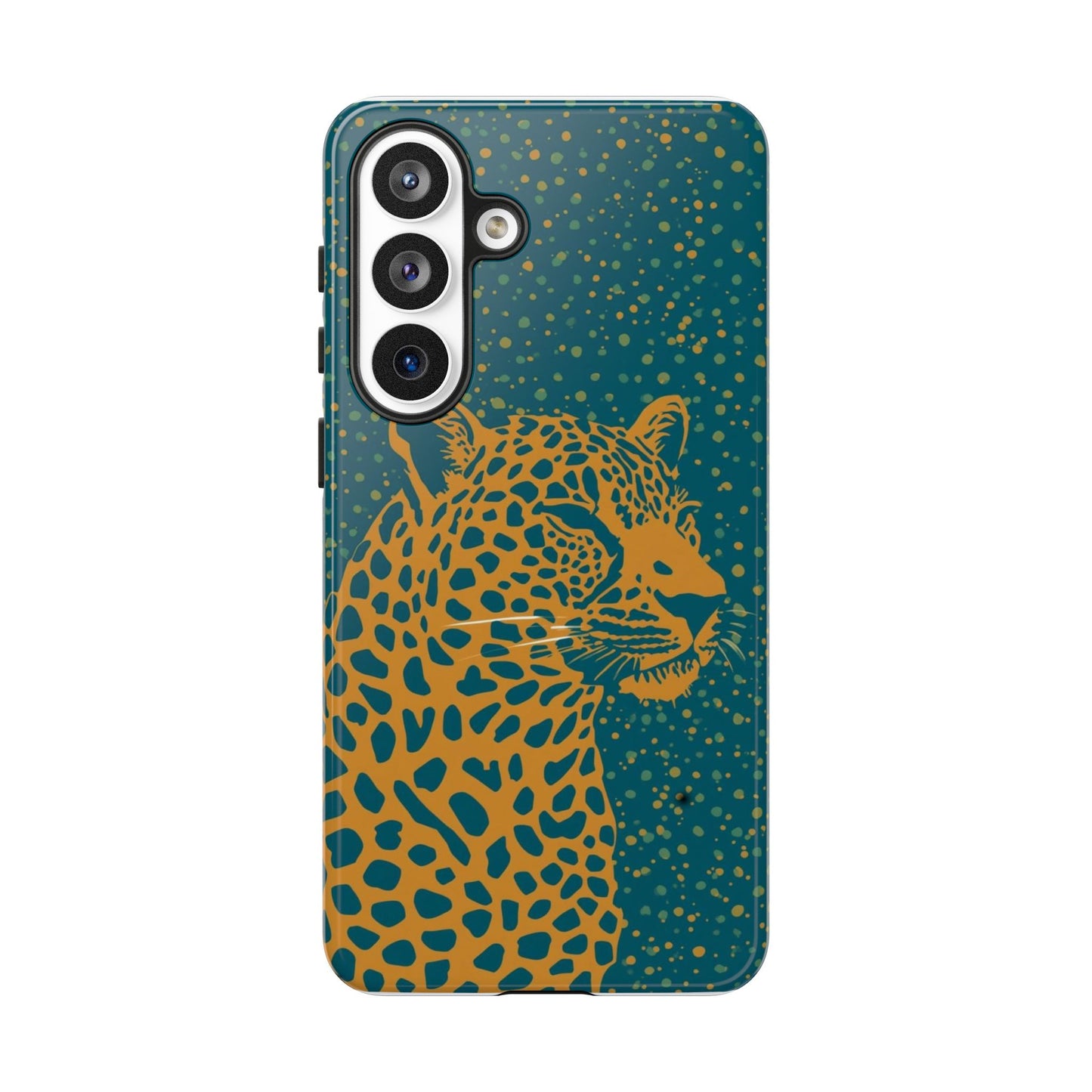 Leopard Spotlight Phone Case — Teal Gold Animal Print Protective Cover