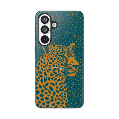 Leopard Spotlight Phone Case — Teal Gold Animal Print Protective Cover