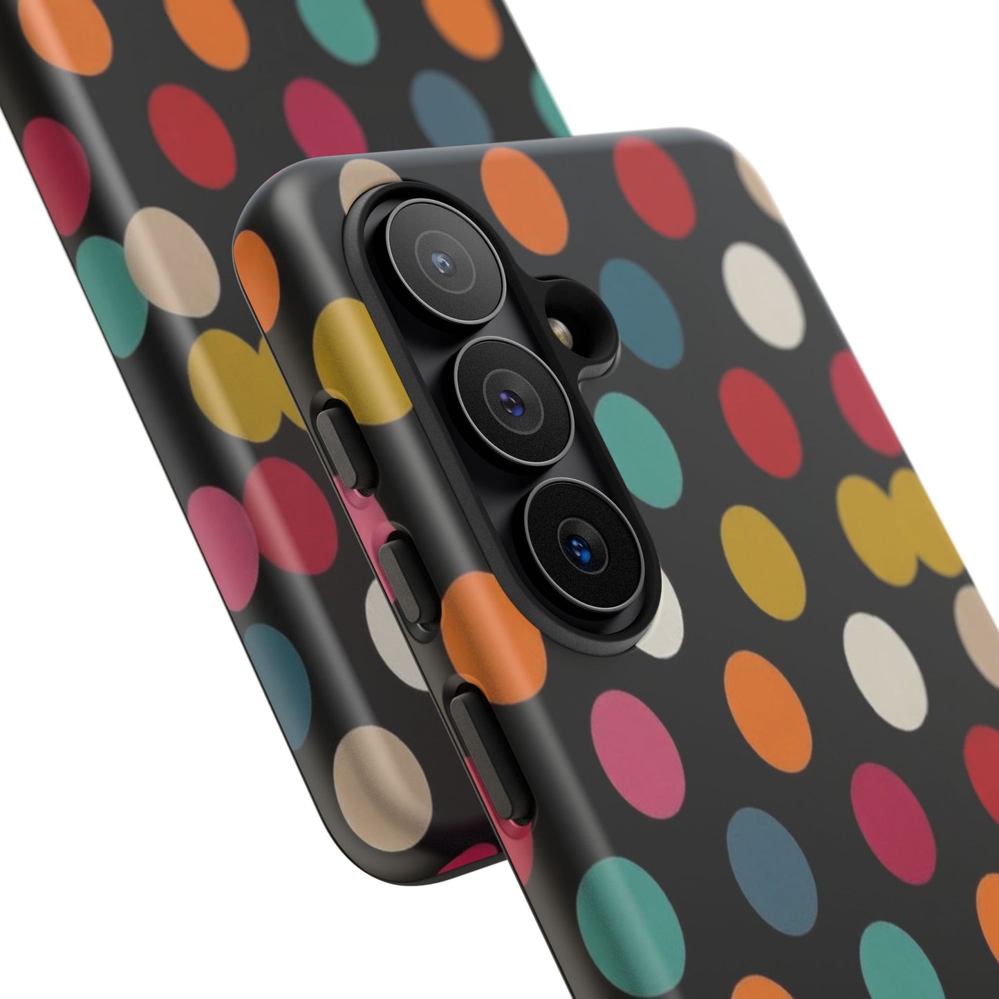 Polka Dot Tough Phone Case – Colorful Retro Dots on Black
