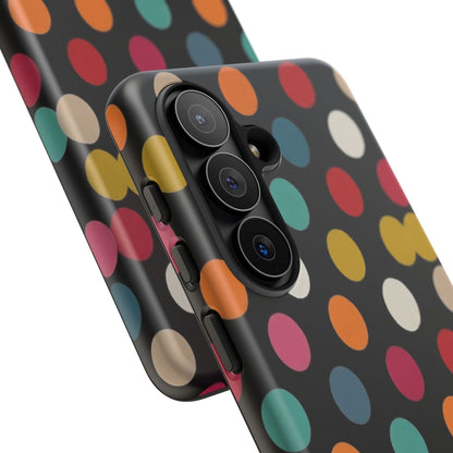 Polka Dot Tough Phone Case – Colorful Retro Dots on Black