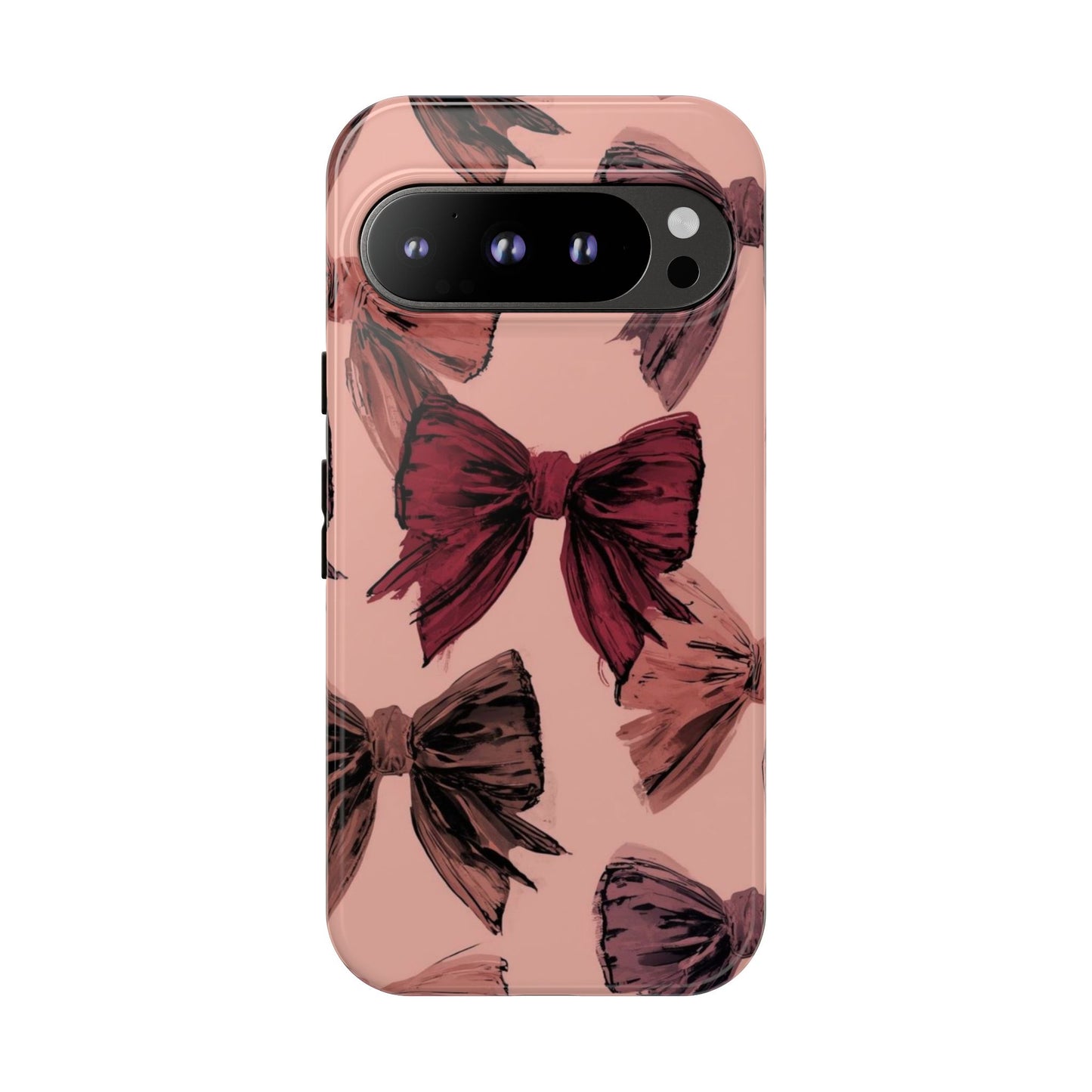 Bow Pattern Tough Phone Case — Pink Watercolor Bows Protective iPhone Cover