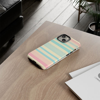 Pastel Striped Tough Phone Case – Protective Retro Rainbow Design