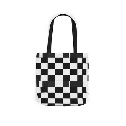 Checkerboard Canvas Tote Bag – Black & White Retro Grid Pattern