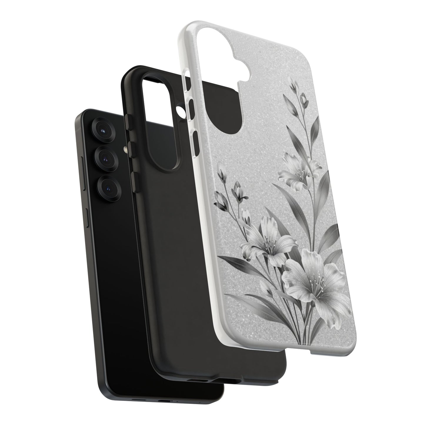 Floral Monochrome Phone Case — Elegant Black & White Lily Design